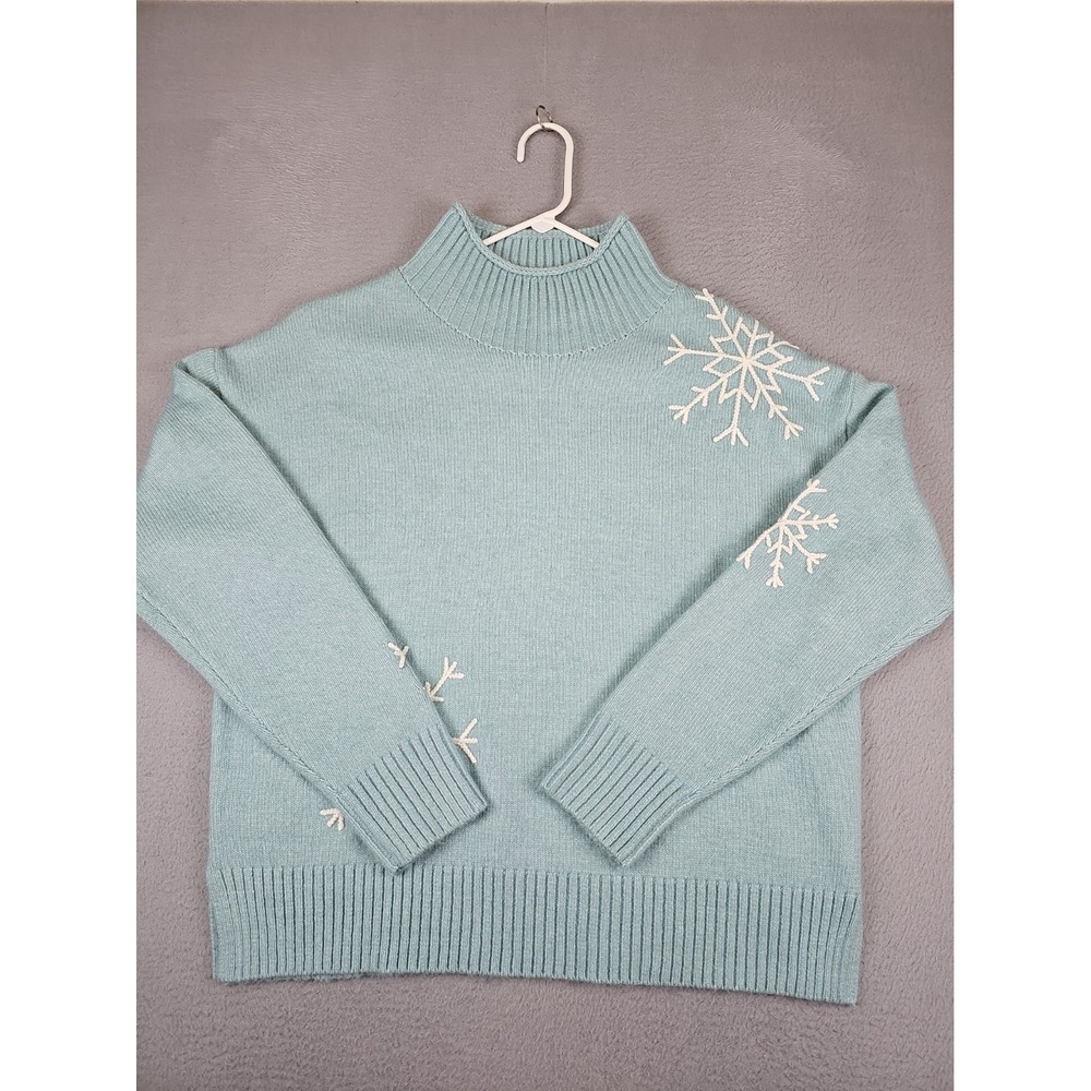 Sundance Light Blue Sweet Snowflake Turtleneck Sweater Women's Size Medium - Picture 2 of 11